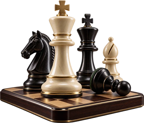 Gold and black chess pieces