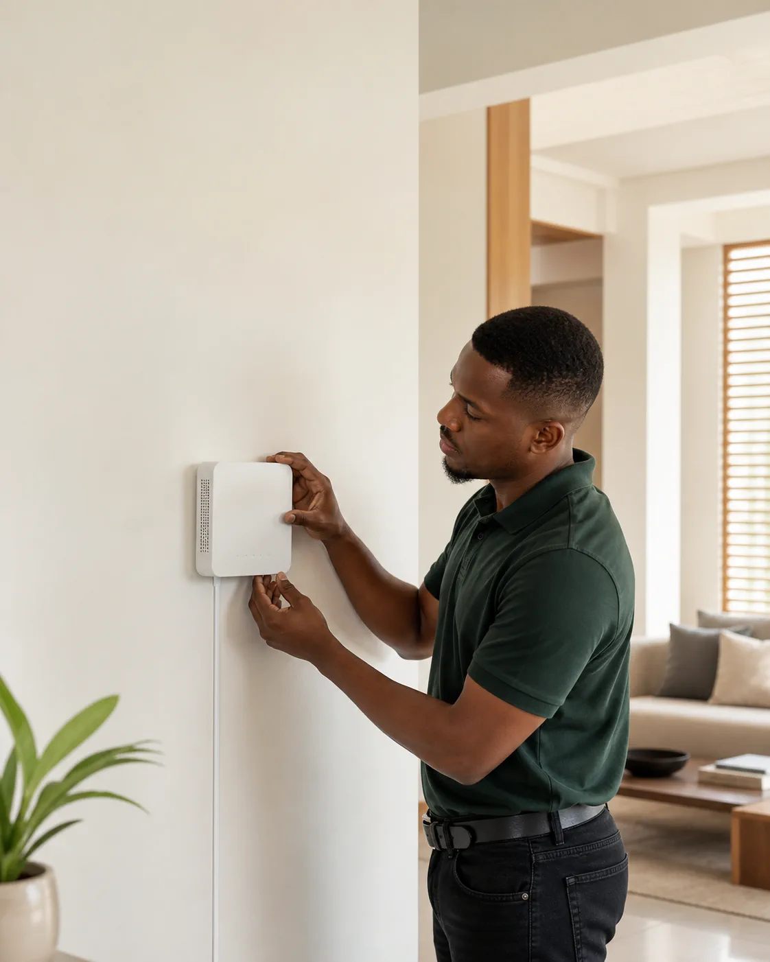 Nigerian technician installing a fibre gateway for Metroreach